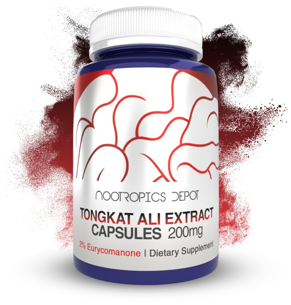 Nootropics Depot Tongkat Ali Extrait Capsules de 200mg de 200mg de 60 Compte de 2% Eurycomanone par HPTLC