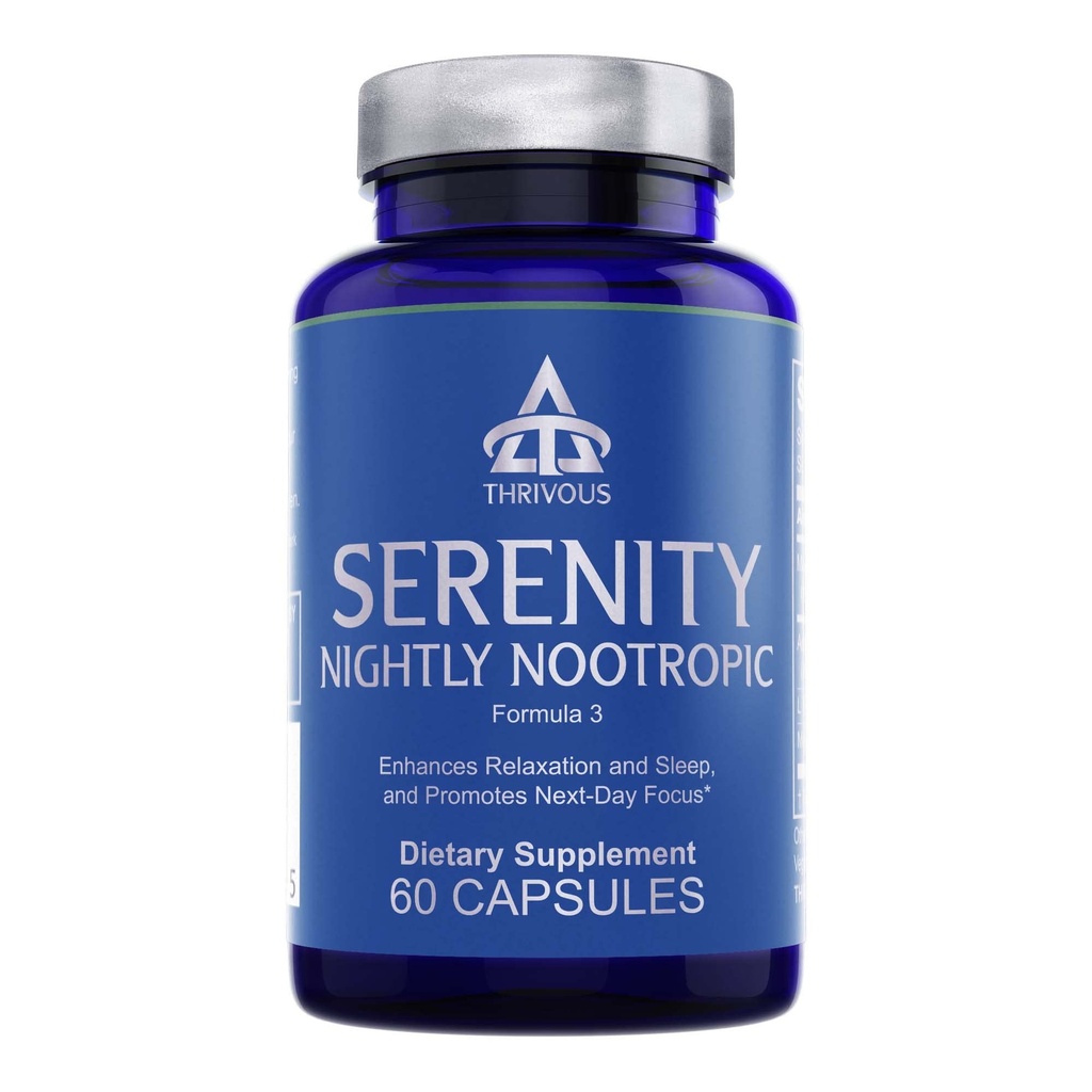 Thrivous Serenity Nightly Nootropic – Sleep & Relaxation Formula mit KSM-66 Ashwagandha, L-Theanin, Magnesium Glycinate & Melatonin – 60 Vegan Capsules