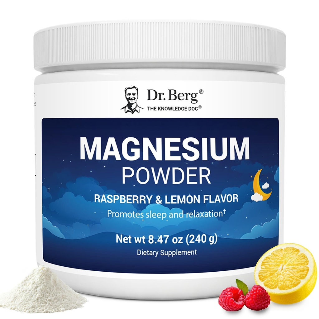 Dr. Berg Magnesium Glycinate Powder for Sleep, Relaxation, & Stress Relief - enthält jetzt Vitamin D3 & Zink - Delicious Raspberry & Lemon Flavor (50 Servierungen) Magnesium Powder - Magnesium Drink Powder
