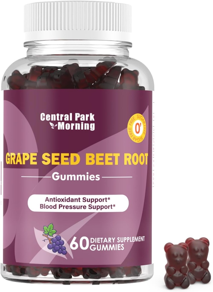 Gommies d'énergie de betteraves sucrières, oxyde nitrique et soutien de la pression artérielle, extrait de graines de raisin et gommes de racines de betteraves non OGM, arômes de raisins