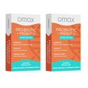 Omax3 Prébiotique et probiotique 50 milliards CFU + Inuline de chicorée, 10 souches, réduire le bloom, la digestion, SIBO, Gut de fuite, pH vaginal, Acidophilus, Végétalien, Sans produits laitiers, Sans gluten, Plaquette emballée (2 paquets)