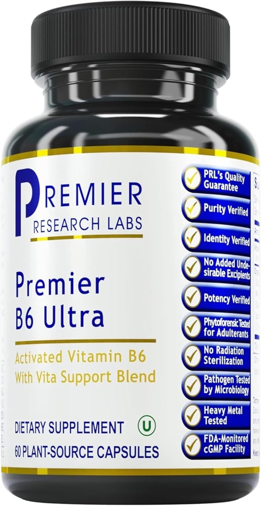 Premier Research Labs Premier B6 Ultra-P5P Vitamin B6, Pyridoxal 5 Phosphate B6 Vitamine Supplement, 50mg B6 Pro Kapsel, Aktive Form für Energie Metabolismus, & Gehirn Funktion - 60 vegetarische Kapseln