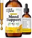 Drops de soutien d'humeur sauvage et biologique - Bon compléments d'humeur avec racine Ashwagandha & Rhodiola Rosea - Drops liquides naturels pour une énergie positive - Suppléments calmants et relaxants pour les femmes et les hommes - 2 oz