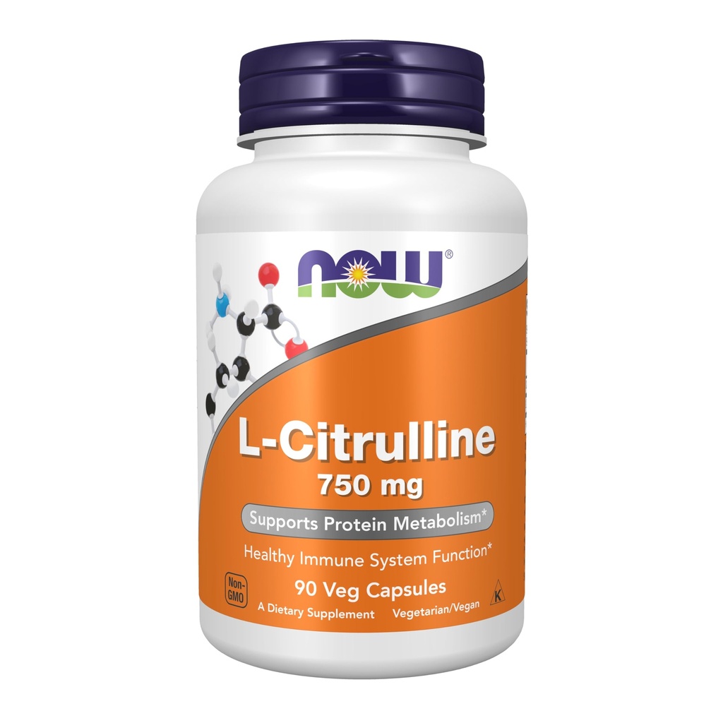 MAINTENANT Aliments suppléments, L-Citrulline 750 mg, soutient le métabolisme des protéines*, l'acide amino, 90 gélules