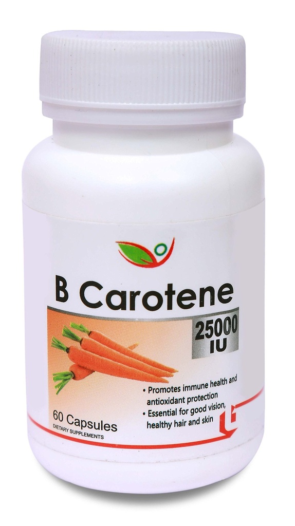 Biotrex Beta Carotene 25000IU - Essential for good vision, healthy hair and skin (60 Capsules), nutritional supplement, multivitamins, vitamin capsules, for men, women and adults, health supplements,