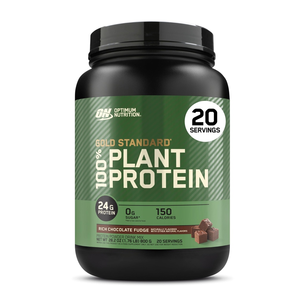 Optimum Nutrition Gold Standard 100% base végétale en poudre de protéines, sans gluten, protéine végétalienne pour le soutien musculaire et la récupération avec les acides aminés - Fudge de chocolat riche, 20 portions (emballage mai Vary)