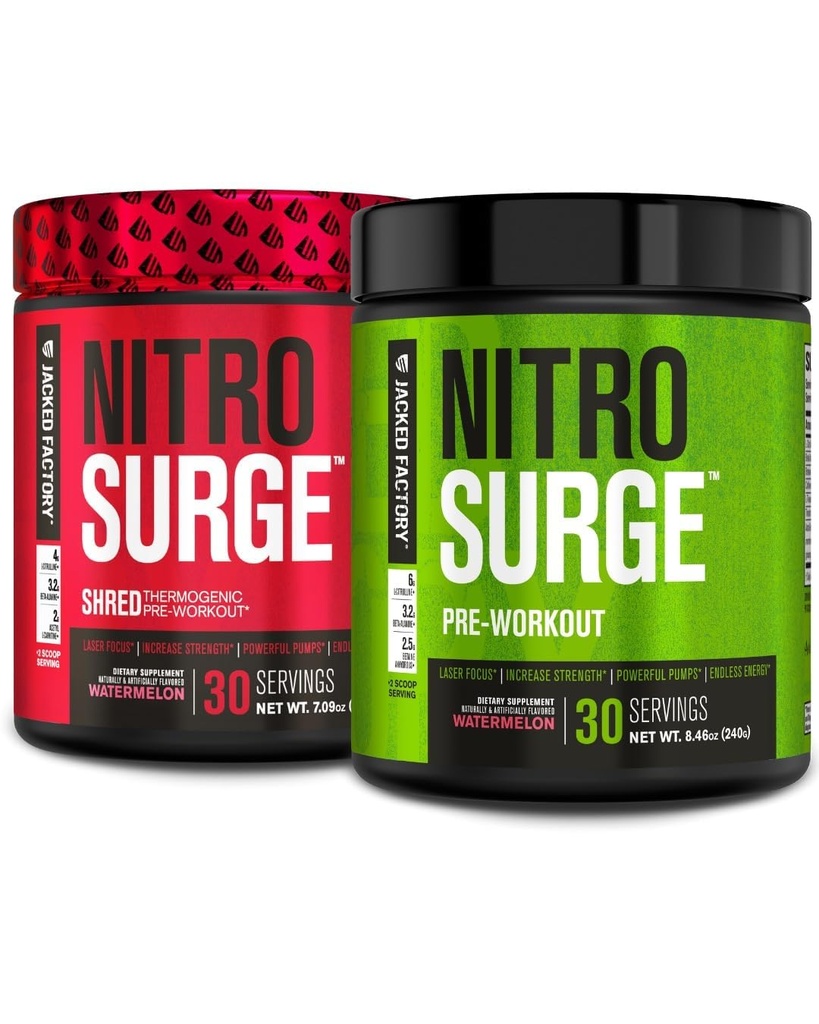 Usine Jacked Nitrosurge Pré-entraînement thermogénique Shred à la pastèque et à la pastèque Nitrosurge Pré-entraînement pour hommes et femmes