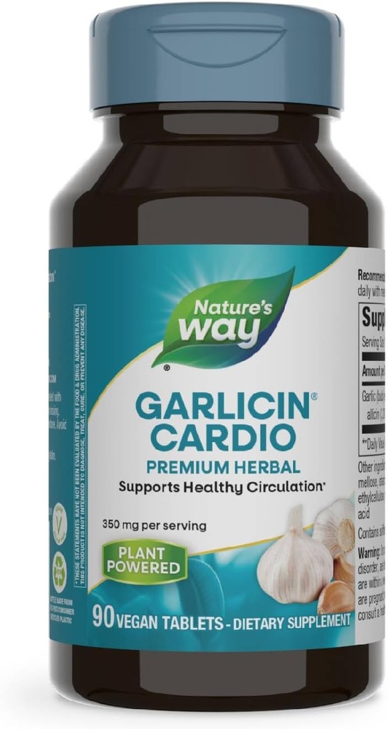 Nature’s Way Garlicin Cardio Premium Herbal Healthy Zirkulation Unterstützung* 350 mg pro Servieren 90 Tabletten