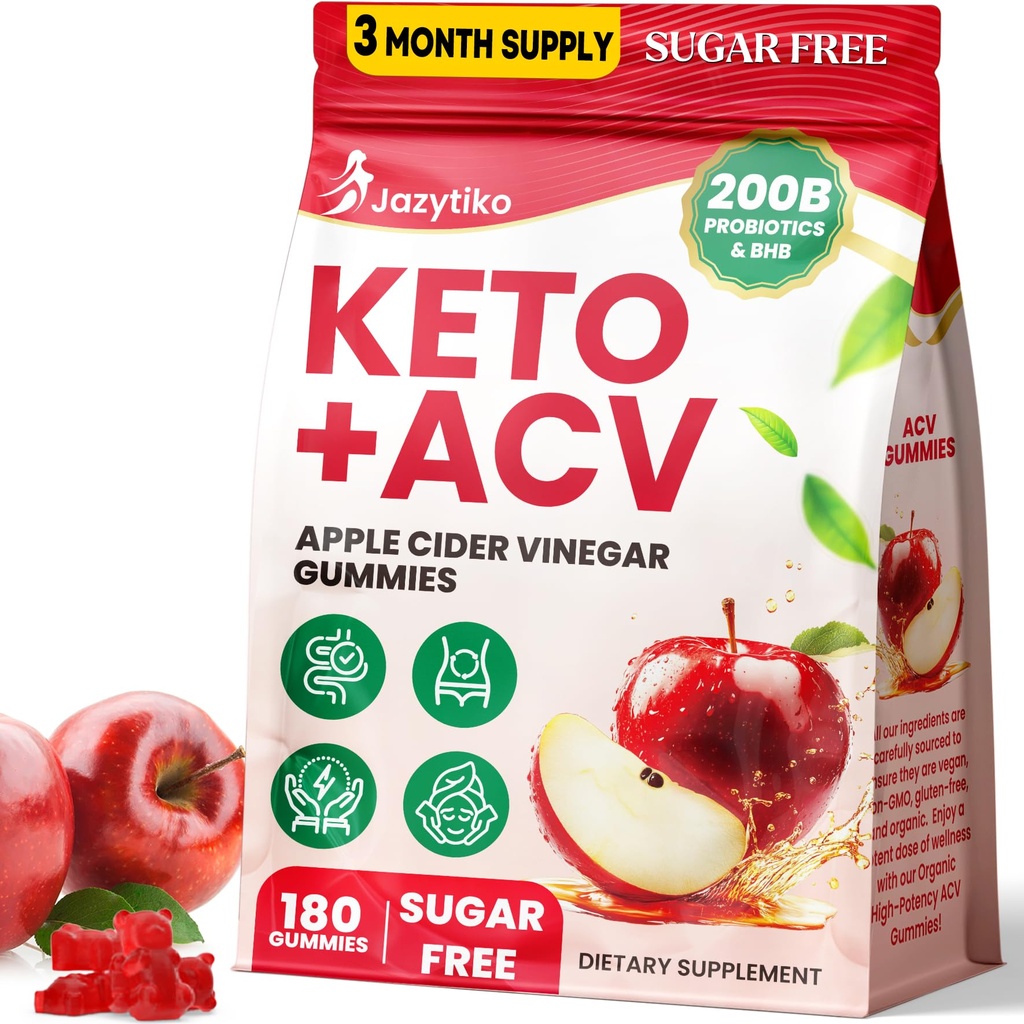 Gommies de vinaigre de cidre de pomme, Gommy de vinaigre de cidre de pomme avec probiotiques, BHB, B12 et support Keto - Gommies d'Acv Keto pour la désintoxication, le métabolisme, la digestion, la santé Gut & Immune - sans sucre, végétalien, 180 comtes