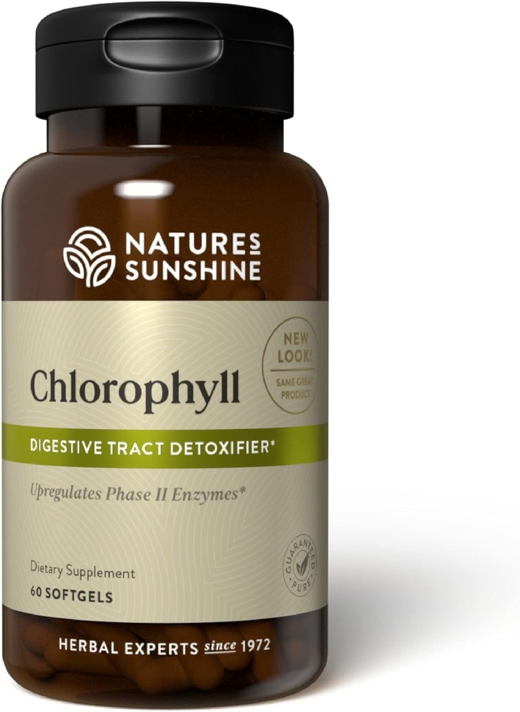 Nature's Sunshine Chlorophylle, 60 Capsules Softgel: Soutien Digestion, Immunité et désintoxication avec Déodorant Intérieur Avantages. Les capsules faciles à avaler favorisent le bien-être général et l'énergie