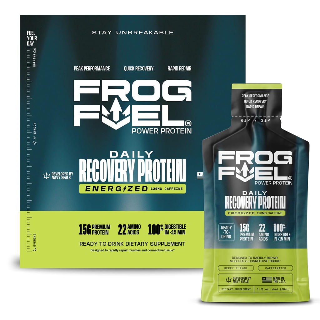 Combustible de la grenouille Protéines énergisées, 15g de protéines Nano-Hydrolyzed Grass Fed Collagen, 120mg de caféine, sans gras et sans sucre, 22 acides aminés, 0 glucides, Berry, 1 oz Packets, 24 Pack