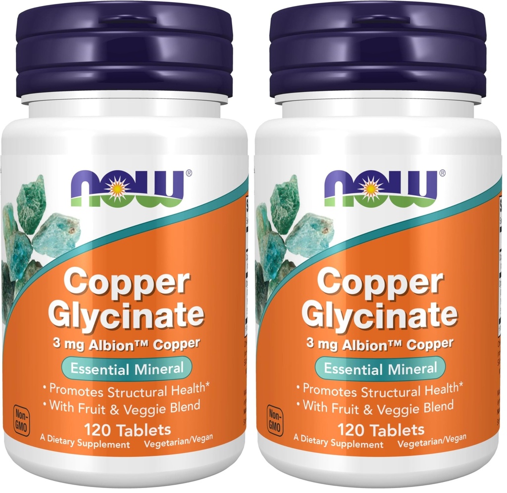 JETZT Ergänzungen, Kupfer Glycinat mit 3mg Albion Kupfer, fördert strukturelle Gesundheit*, 120 Tabletten, leichtes Grau, Tan (Pack von 2)