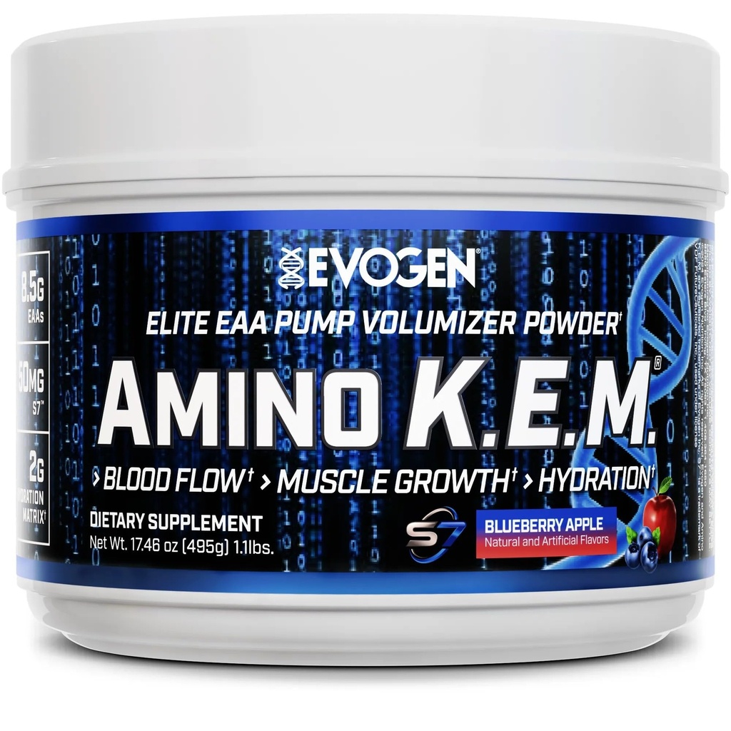 Evogen Amino K.E.M. - EAA & BCAA Volumizer de pompe à poudre BCAAs Amino Acides Supplément pour le flux sanguin, la croissance musculaire et l'hydratation