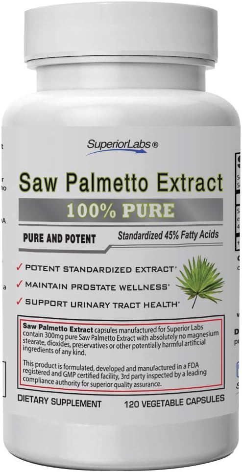 Superior Labs — Saw Palmetto Extract NonGMO, Non Synthetic — 300 mg Dosierung, 120 Pflanzliche Kapseln — Unterstützt Urinary Tract Flow & Frequenz