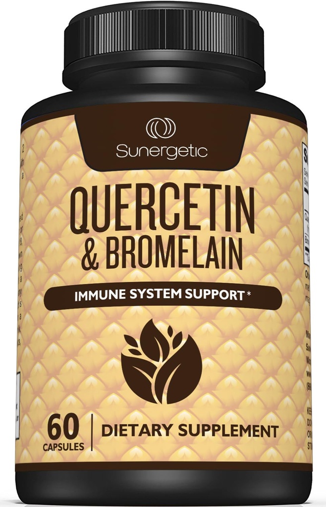 Sunergetic Premium Quercetin & Bromelain Supplement – Leistungsstarker Quercetin Bromelain-Komplex zur Unterstützung des Immunsystems & Seasonal Support – Quercetin 1000mg pro Servierung – 60 Kapseln