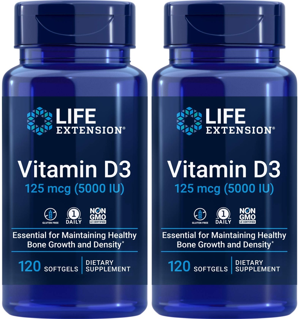 Lebensverlängerung Vitamin D3 5000 IU, 120 Softgels (Pack von 2)