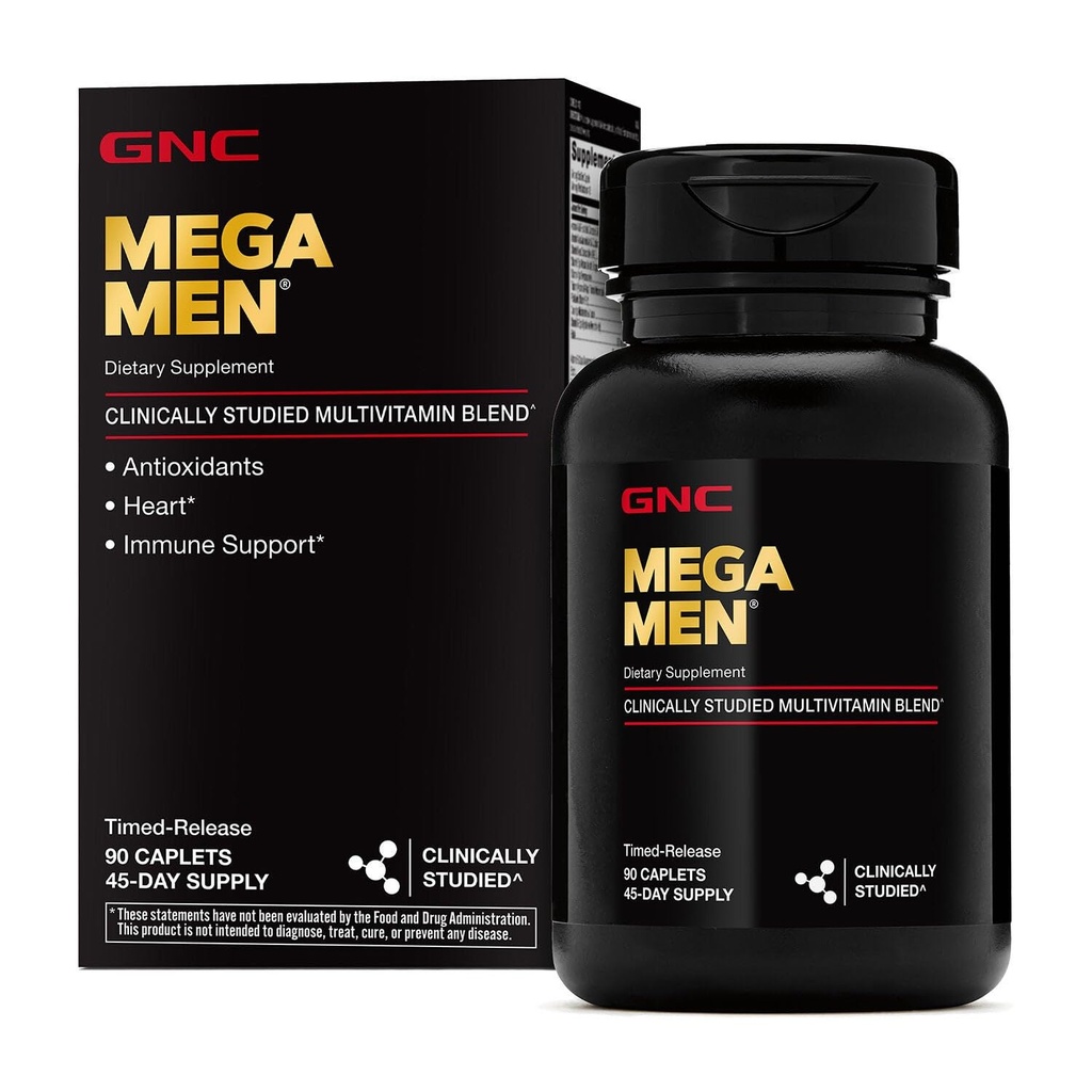 GNC Mega Men Multivitamin Caplets, Klinisch bewährt, um besser zu fühlen, Immununterstützung, Energieunterstützung, Antioxidantien, B Vitamine, Vitamin D-3, Timed Release, 90 Count, 45 Tage Versorgung