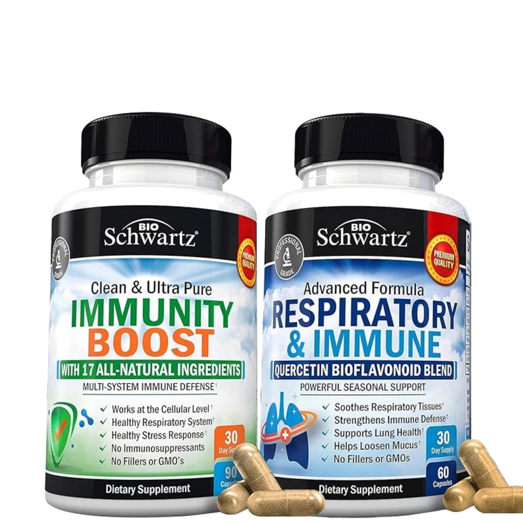 BioSchwartz Respiratory & Immune Lung Support Supplement mit Quercetin (1 Monat Versorgung) Plus 17 in 1 Immun Support Supplement mit Antioxidantien (1 Monat Versorgung)