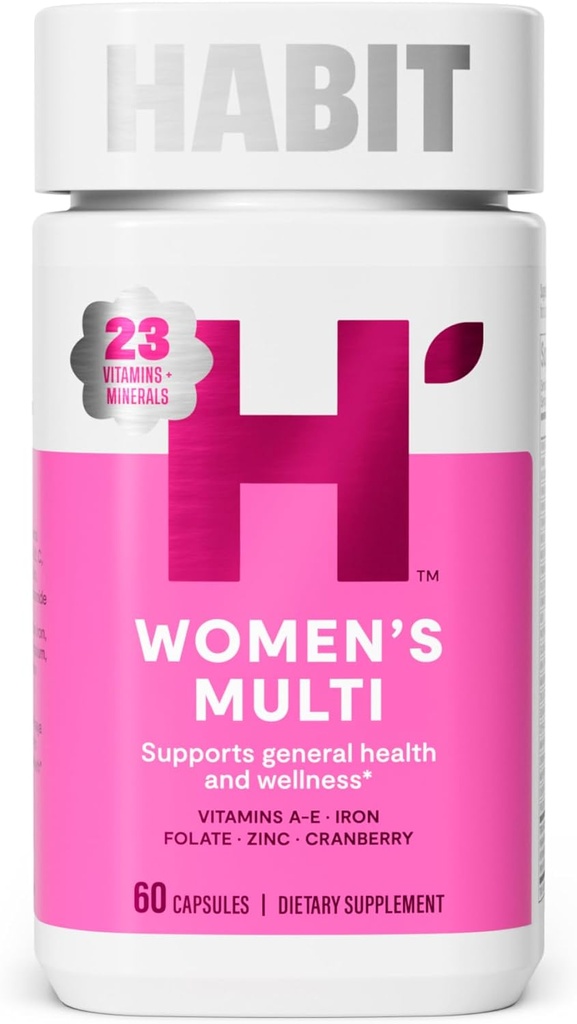 Habit Womens Multi Supplement (60 Capsules) - New Look, Supports General Health & Wellness, 23 Essential Vitamins and Minerals, Fruit extracts, Folate, Iron, B12, Biotin, Non-GMO (1 Pack)