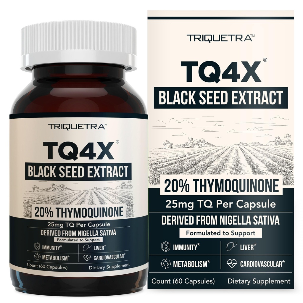 20% Thymochinon Black Seed Oil Extract Kapseln - TQ-Advanced 4X®: Potent Thymoquinone Konzentration verfügbar - 60:1 Konzentrat aus Nigella Sativa, Rohform, Vegan, Glasflasche (60 Kapseln)