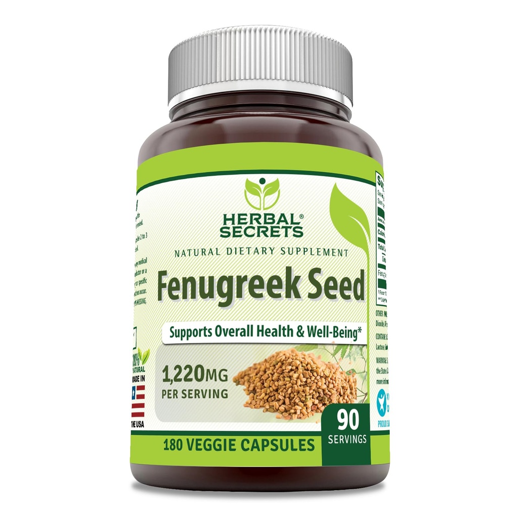 Herbal Secrets Fenugreek Seed 1.220 Mg Supplement | 180 Veggie Kapseln | Non-GMO | Gluten Free | Made in USA