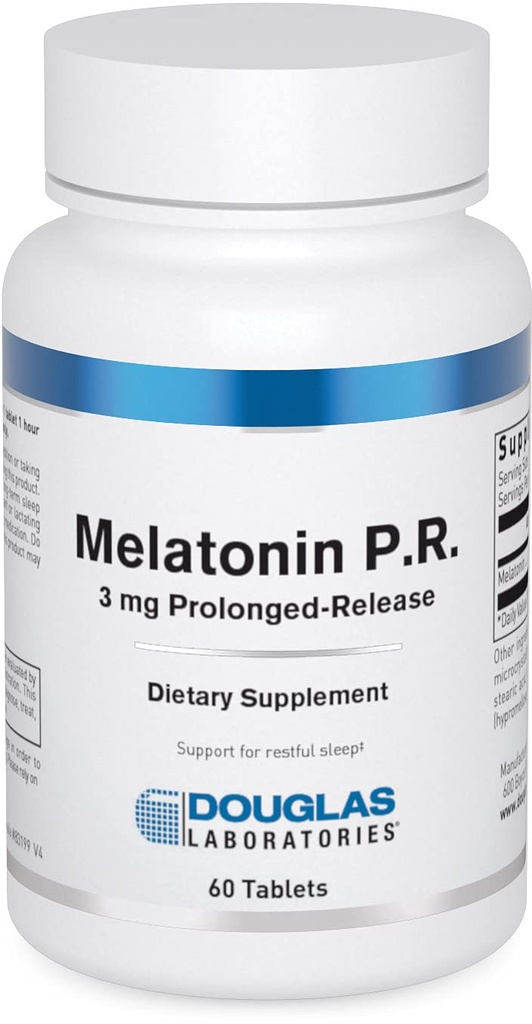 Douglas Laboratories Melatonine libération prolongée - 3 mg Melatonine - Supplément de soutien du sommeil - Pour l'équilibre hormonal, la relaxation, les antioxydants et le système immunitaire* - 60 comprimés