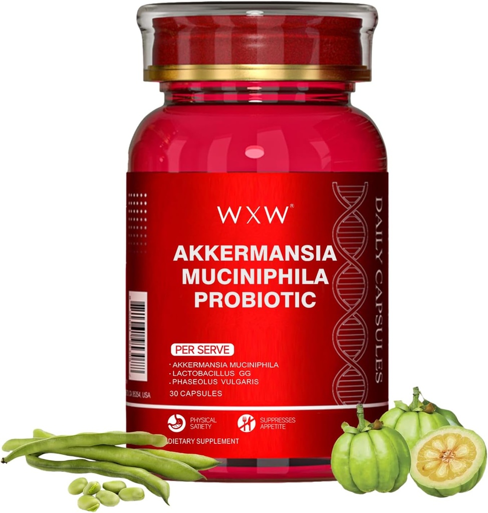 WXW Akkermansia Muciniphila Probiotic für Frauen und Männer, Hilfe GLP-1 Produce Naturally, Lactobacillus GG - Unterstützung für Metabolismus Curb Cravings Digestive & Gut Health, 30 Kapseln