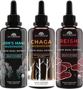 Naturealm Lion, Reishi, & Chaga Extrait de champignons - Adaptogen Stack for Focus, Immunity, Longevity, Gut Health, Anti-Aging, Energy, Healing, & More - gouttes liquides organiques - 50 ml Chaque (3 pack)