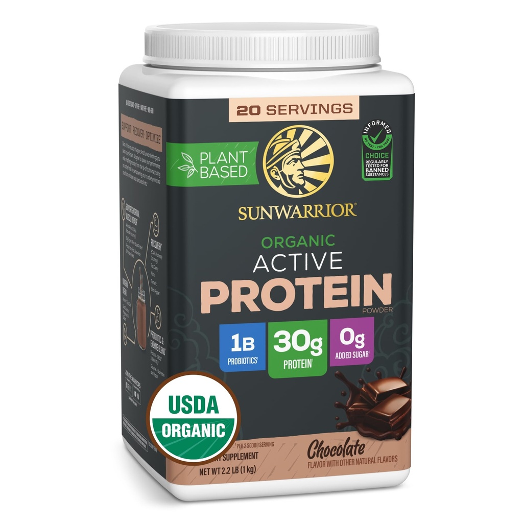 Sunwarrior Organic Plant Based Protein Powder | Vegan Organic Protein Powder with BCAA Amino Acids Plus Recovery Minerals & Botanicals | Non-GMO Soy Dairy & Gluten Free (Chocolate, 20 Portionen)