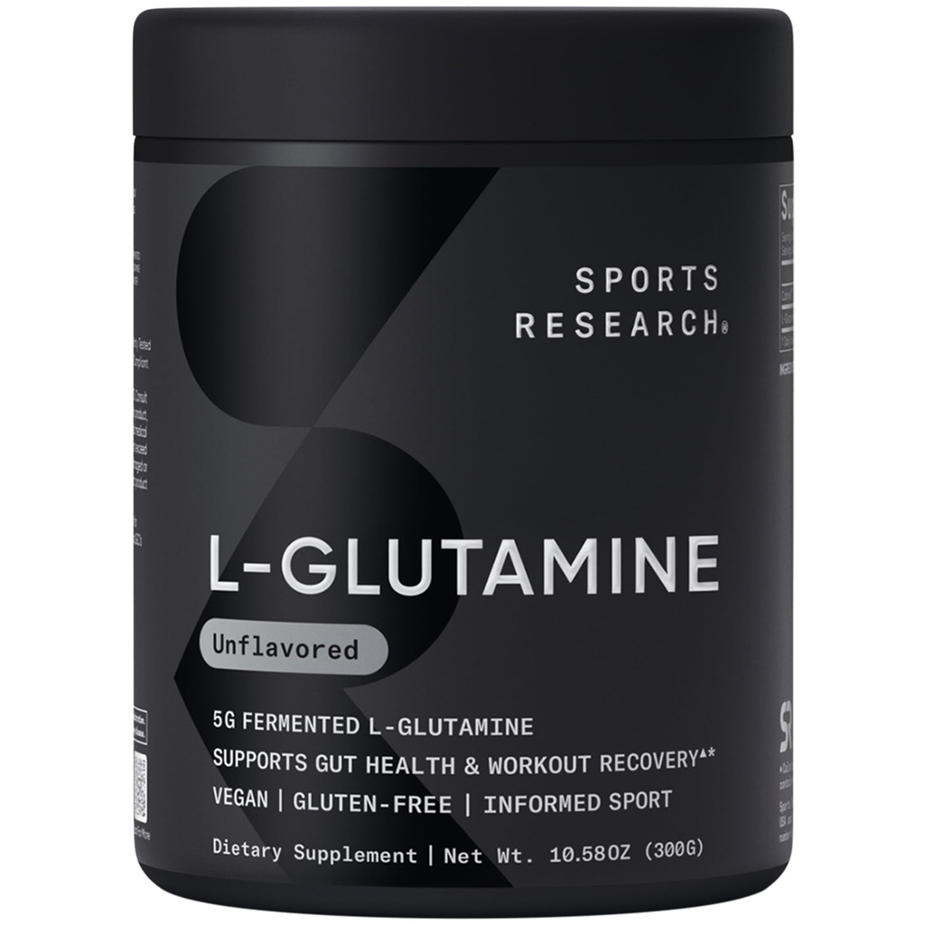 Sports Research® L-Glutamine - Relèvement des séances d'entraînement, santé immunitaire et soutien de la santé git - 5 G par service - 10.58 Oz