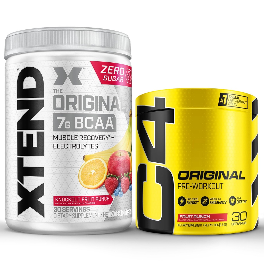 Cellucor Pre Workout & BCAA Bundle, C4 Original Pre Workout Powder, Fruit Punch, 30 Portionen + XTEND BCAA Powder, Knockout Fruit Punch, 30 Portionen