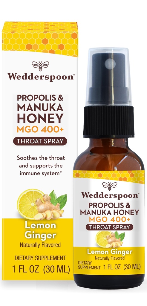 Wedderspoon Propolis und Manuka Honey Throat Spray, Lemon & Ginger, 1 Fl Oz (Pack von 1), Sore Throat Relief, natürliche Immununterstützung