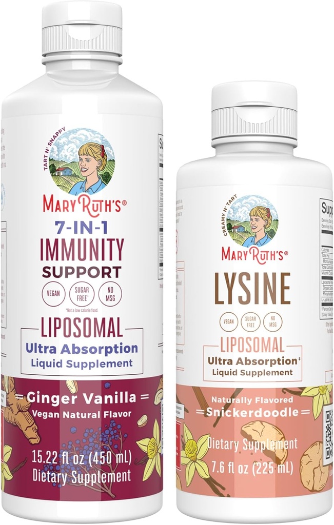 MaryRuth Organics Lysine Liposomal (Snickerdoodle) & Immunität (Ginger Vanilla) | Clean Label Project Verified® | Vitamine für Immununterstützung & Beauty | Vegan, Non-GMO, Gluten Free