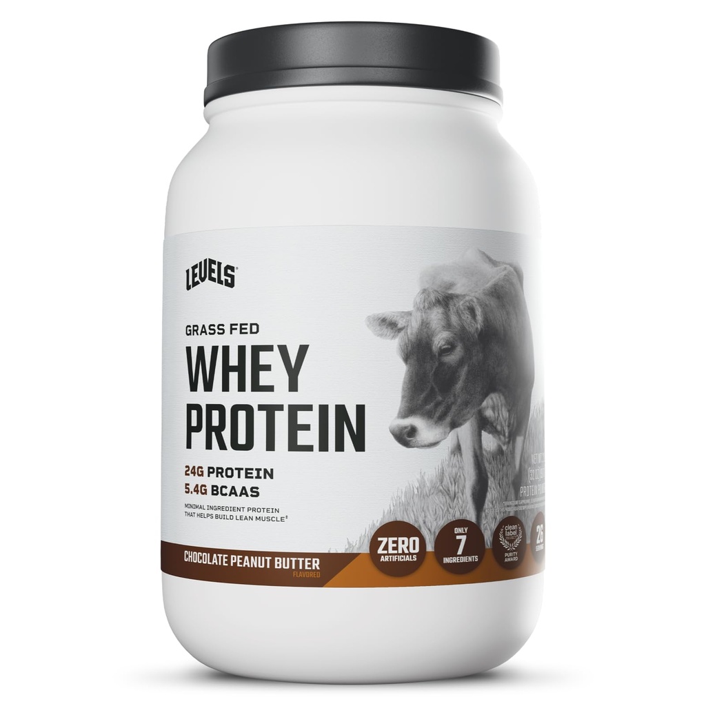 Niveaus Gras Fed Whey Protein Pulver, keine Künstlichkeiten, 24G Protein, Schokolade Peanut Butter, 2LB