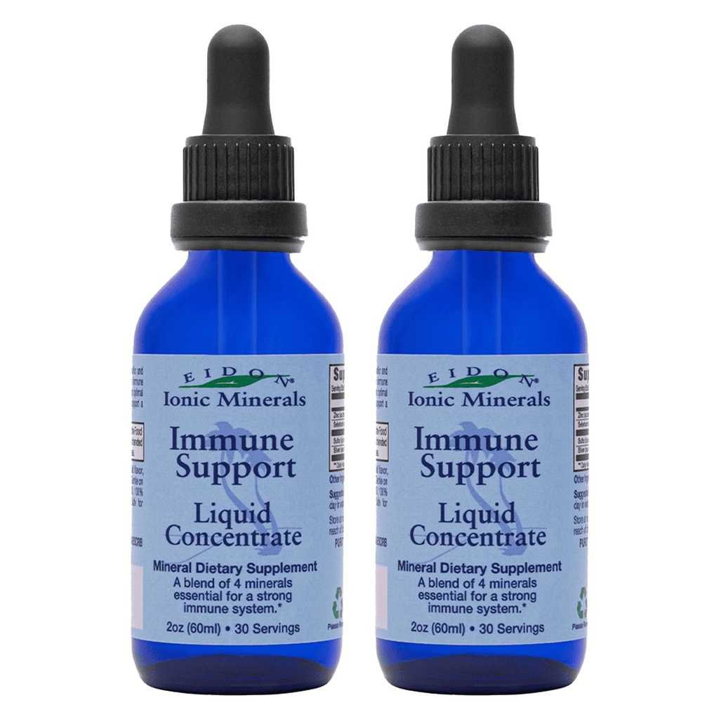Eidon Ionic Minerals Immun Support Supplement Liquid Concentrate - Mineral Drops mit Zink, Selen, Support & Maintain Immunsystem, Bioverfügbar, keine Konservierungsstoffe - 2 oz (Pack von 2)