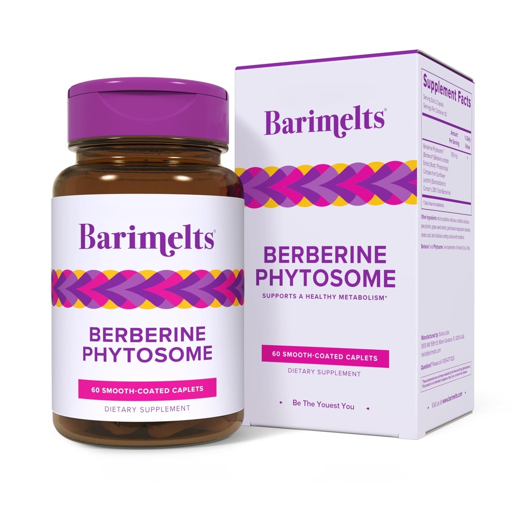 Barimelts Berberine Phytosome 550mg für GLP-1 Anwender und Bariatric Patienten - Stoffwechselunterstützung - 60 Glatte-beschichtete Kapseln (1-Monat-Versorgung)