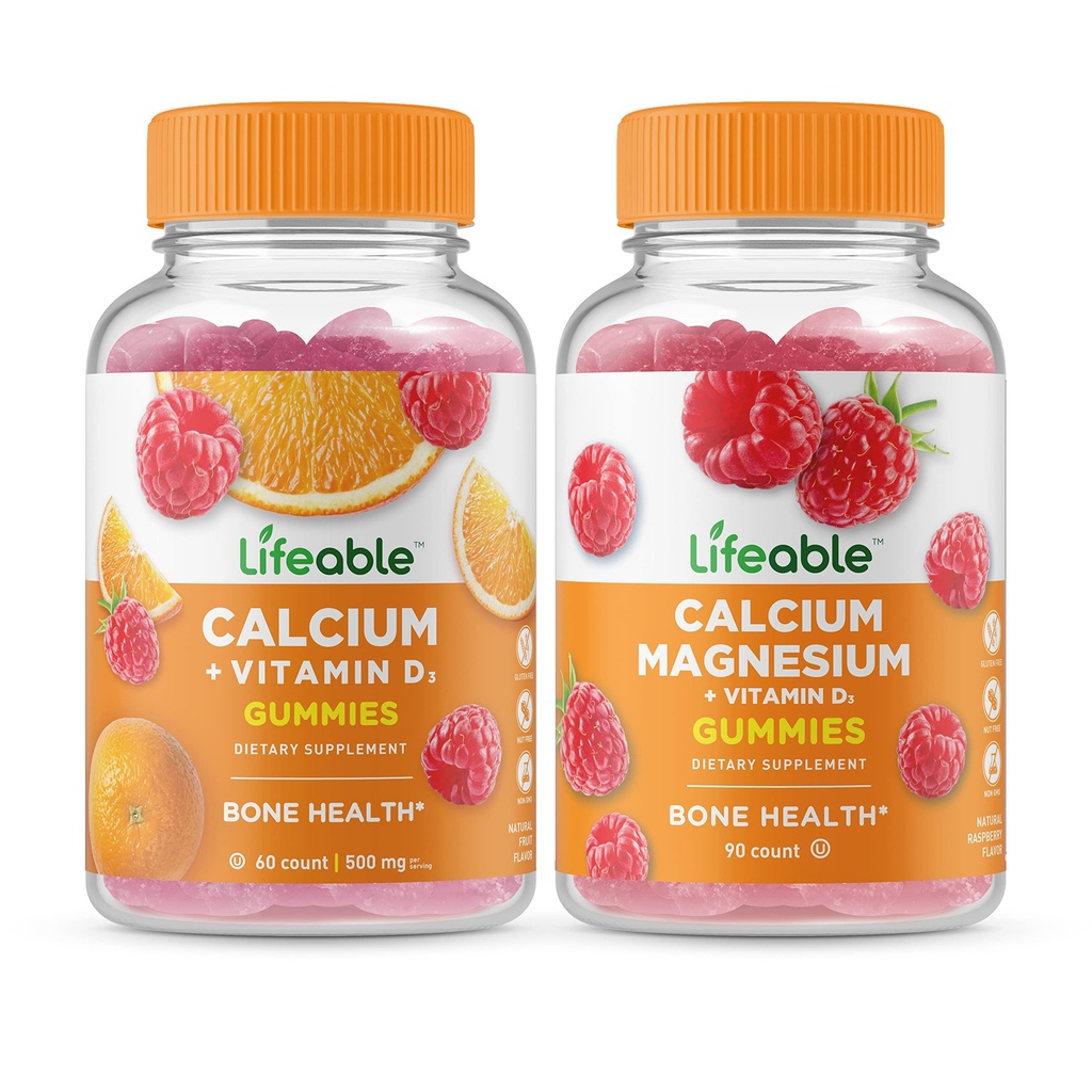 Lebensfähiges Kalzium mit Vitamin D + Calcium Magnesium, Gummie Bundle - Große Verkostung, Vitamin-Ergänzung, Glutenfrei, GMO frei, Kaubar