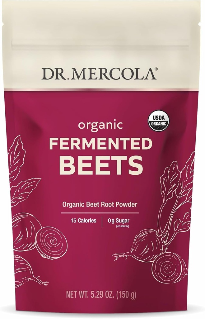 Dr. Mercola Organic Fermented Beet Powder - Beet Root Powder zur Unterstützung von Zirkulation, Fokus & Energie - Non-GMO, Soy-Free & Gluten-Free - 30 Portionen