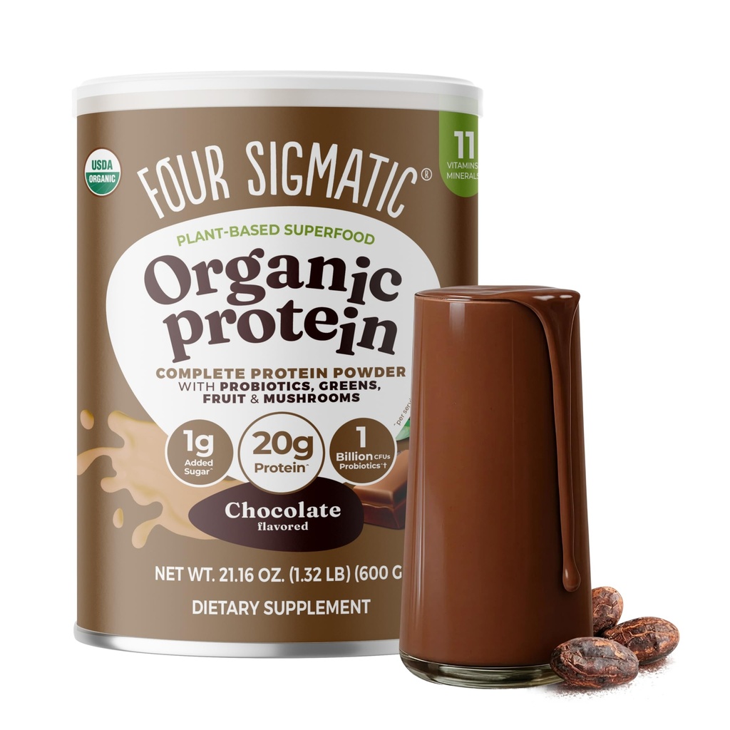 Vier Sigmatic Organic Plant-Based Protein Powder Creamy Cacao Protein mit Lion’s Mane, Chaga, Cordyceps und mehr | Clean Vegan Protein Elevated für Gehirnfunktion und Immununterstützung | 21.16 oz