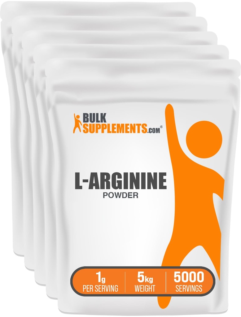 BulkSupplements.com L-Arginin-Pulver - Arginin-Ergänzung, Nitric Oxid-Ergänzung, Unflavored & Glutenfrei, 1g pro Servierung, 1kg (Pack von 5) (11 lbs)