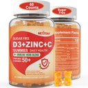 Zuckerfreies Vitamin C + D3 + Zink-Gummi für Erwachsene 50 +, 9 in 1 Immunverteidigungsergänzung mit D3 5000IU, Elderberry, Echinacea, Mullein Leaf für Boost Immunität, Power Antioxidant, Vegan (Pack von 1)