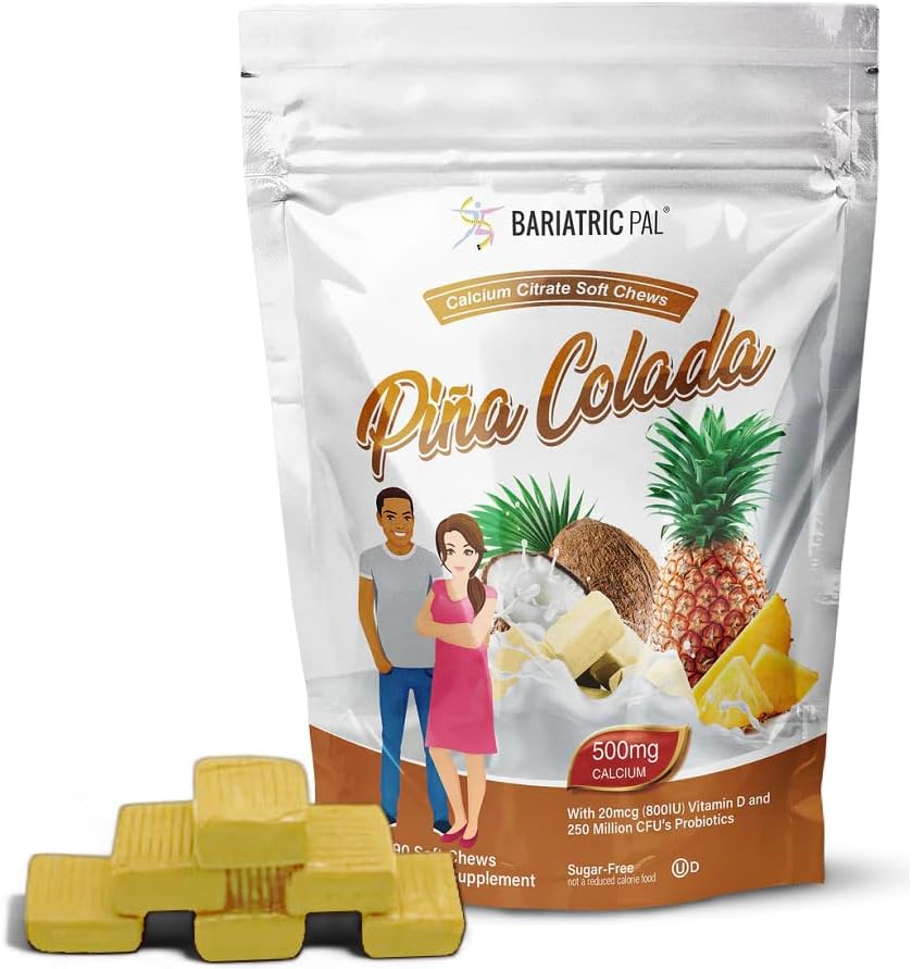 BariatricPal Sugar-Free Calcium Citrate Soft Chews | 500mg mit Vitamin D & Probiotics | Piña Colada | 90 Count (1 Monat Versorgung)