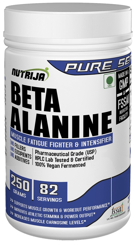 NutriJa Beta Alanine Powder 250g | Tangy Orange Flavor | Pre Workout Amino Acid Supplement | Supports High Intensity Training, Workout Endurance & Training Performance | Gym Supplement