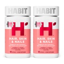 Habit Hair, Skin & Nails Supplément 2 Pack (120 Capsules) - Nouveau look, soutient l'hydratation de la peau, les cheveux et la force des ongles, Biotine 2000mcg, Vitamine A & C, Acide hyaluronique, Rosehip, Vegan, Non-OGM