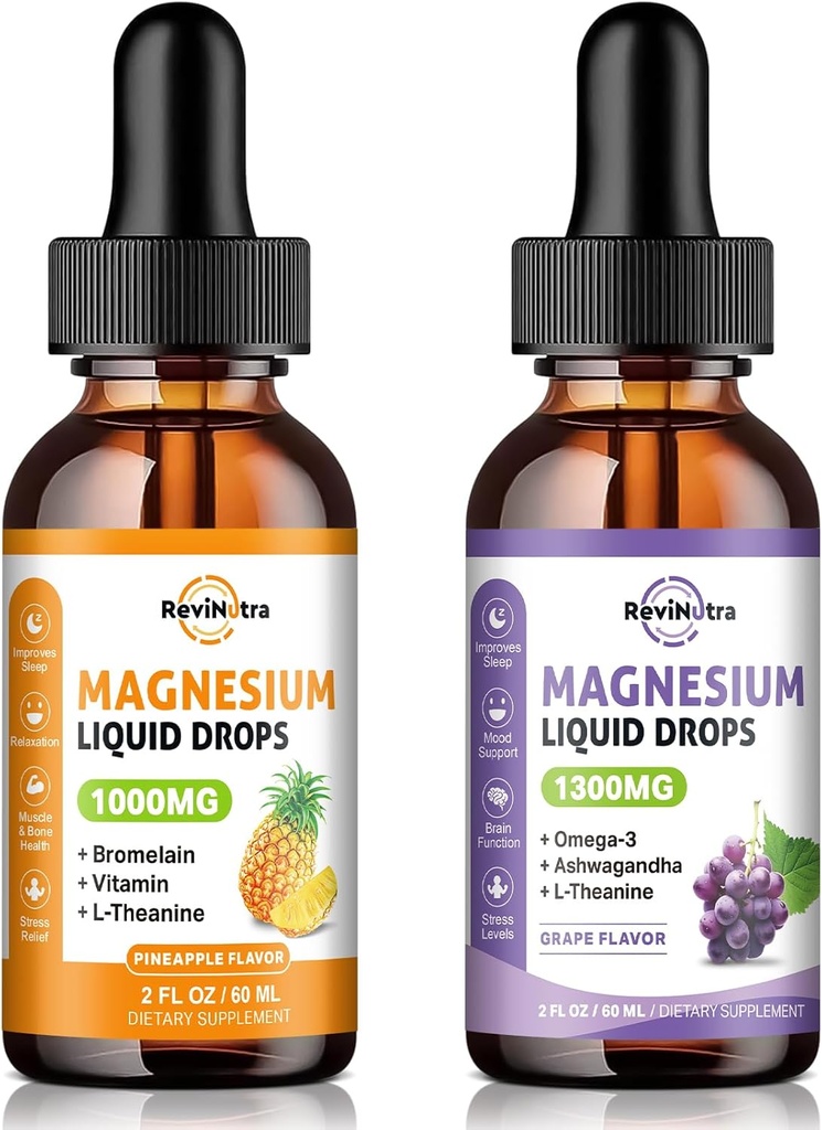 2 Pack Magnesium Complex Flüssigkeitstropfen Ananas & Trauben Geschmack