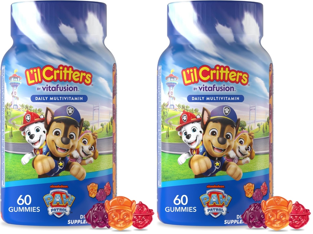 Patrouille Gummy Vites Gummy Multivitamine quotidienne pour les enfants, Vitamine C, D3 pour le soutien immunitaire Cherry, Orange et Blueberry Saveurs, 60 Gummies (paquet de 2)