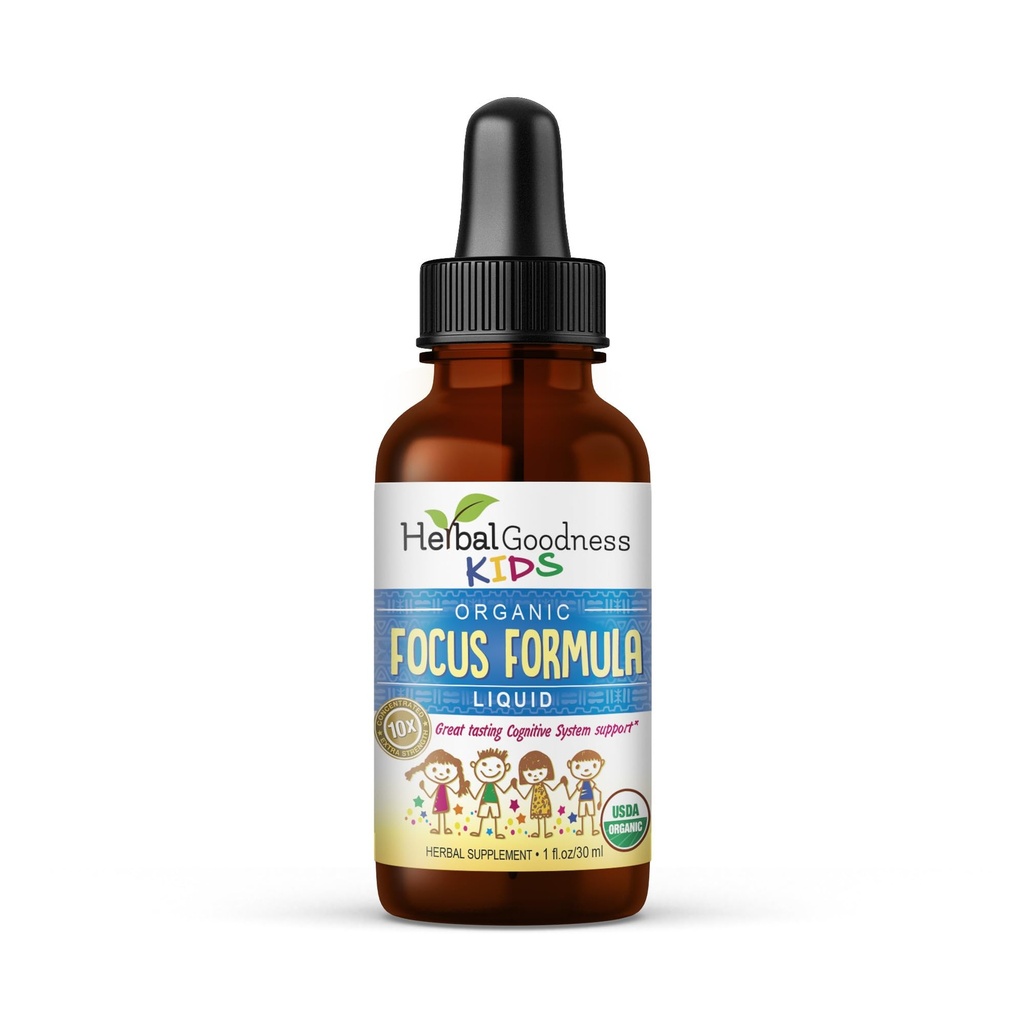 Suppléments de focus et d'attention 1oz - Suppléments de focus avec Ashwagandha pour les enfants & Extrait de moringa naturel pour un esprit serène et génie - Vitamines de focus non OGM pour les enfants - Fabriqué aux États-Unis