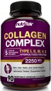NutriFlair Multi Collagen Peptides 2250mg, 90 Kapseln - Typ I, II, III, V, X - Kollagen Ergänzungen Komplexe Pulver Pillen für Frauen und Männer - Hydrolysiertes Protein, Gesundes Haar, Haut, Nägel - Non-GMO