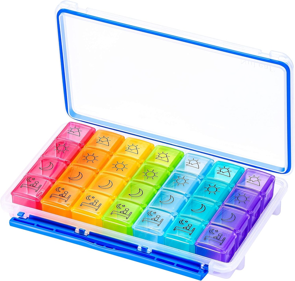NuLeaf Pill Organizer 4 Mal am Tag, große Komponenten Tragbar 7 Tag 4 mal pro Tag Reise-Pille Organizer mit Feuchtigkeit-Proof-Design, um Vitamine, Ergänzungen und Medikamente zu halten
