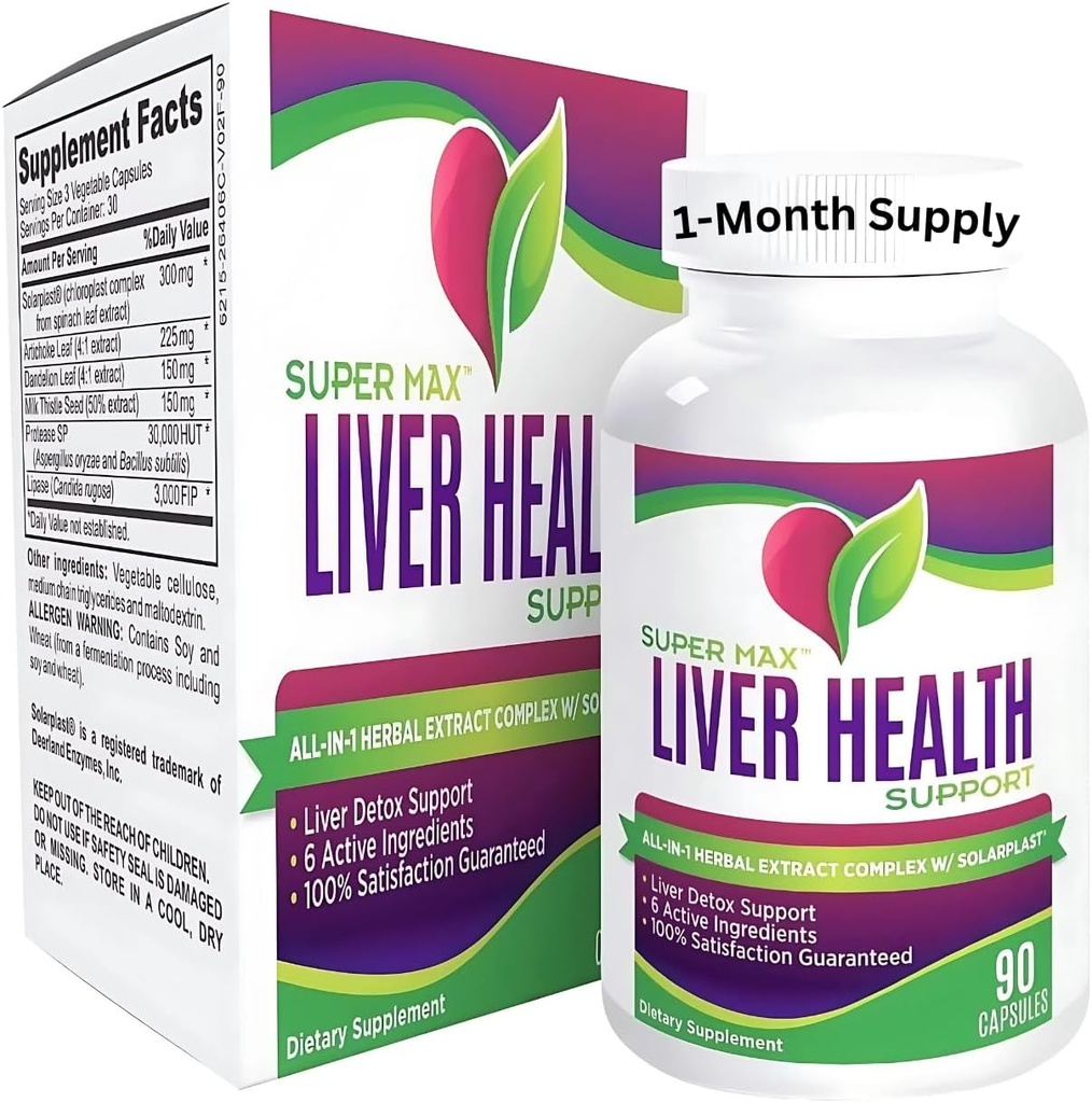 Lebergesundheitsergänzungsmittel (All-in-1) Blended Complex mit 6 aktiven Inhaltsstoffen | Daily Liver Detox & Cleanse Support Supplement | Natürliche Leber Nährstoffe für Männer & Frauen | 1-Monat-Versorgung | 90 Kapseln